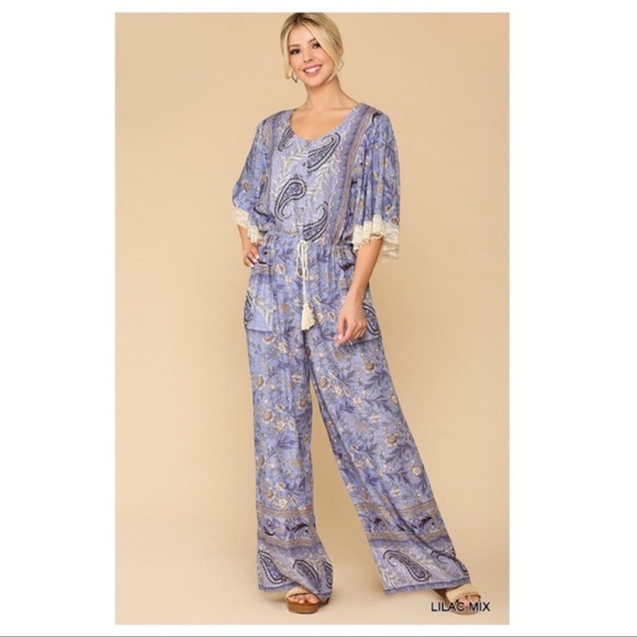 GiGiO USA Pants - Wide Leg Flutter Sleeve Lilac Jumpsit